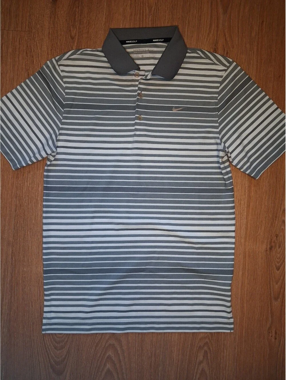 Nike Golf Dri Fit Polo Shirt Mens Small Gray White Striped